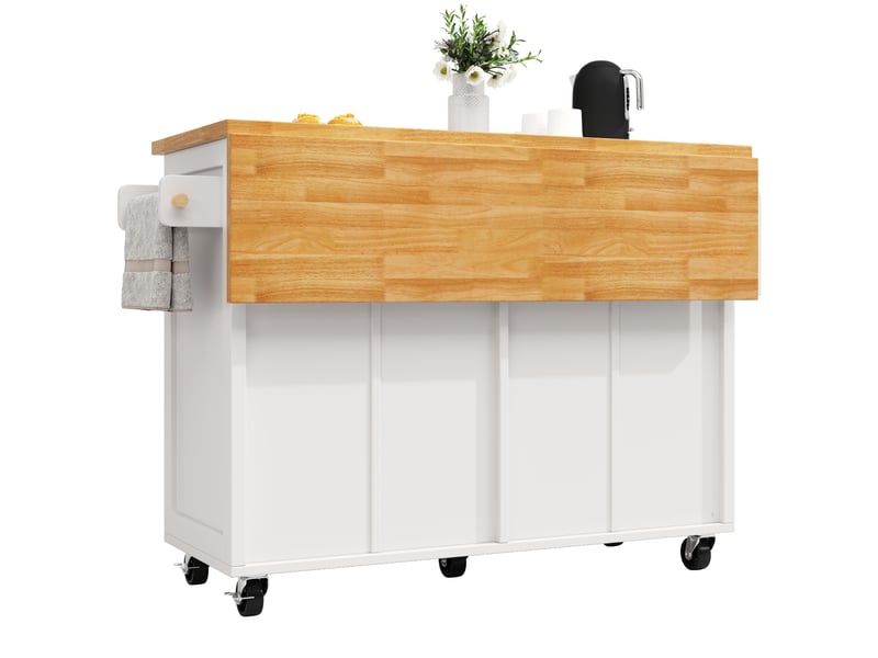 Îlot de cuisine 140x45(73)x93,5 cm avec 2 tiroirs et plateau pliable, bois et blanc - Conforama E