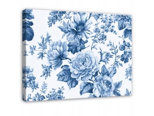 Tableau décoration murale impression sur toile fleurs feuilles bleu - 100x70 cm - tableau décoration murale chambre et salon