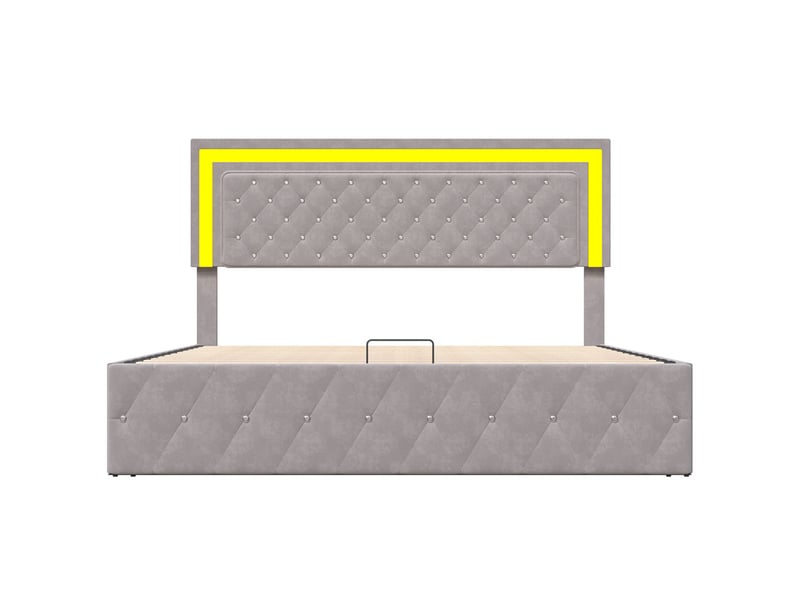 Lit coffre 2 places 160x200 cm, lit adulte avec rangement, tête de lit réglable, lit double, led, velours beige - Conforama E