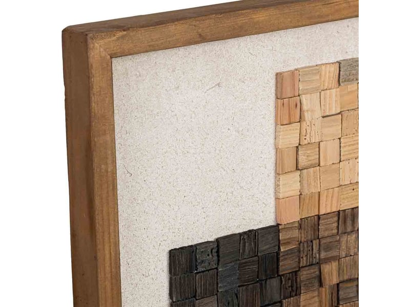 Tableau artisanal en bois recyclé relief beige et noir 42x4x62 cm h - Conforama E