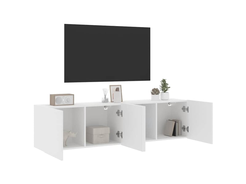  Lot de 2 meuble tv mural, meuble tv suspendu blanc 80x30x41 cm  - Conforama E