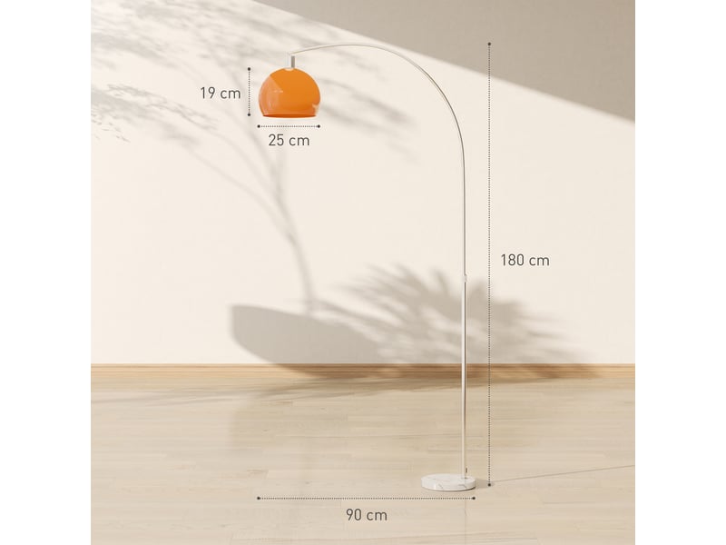  Lampadaire arqué avec interrupteur au pied, marbre, métal et plastique, 26 x 90 x 180 cm, blanc et orange  - Conforama E