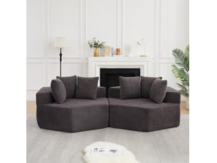 Fauteuil modulable hexagonal avec design modulaire et 3 coussins, en chenille mousse à ressort gris