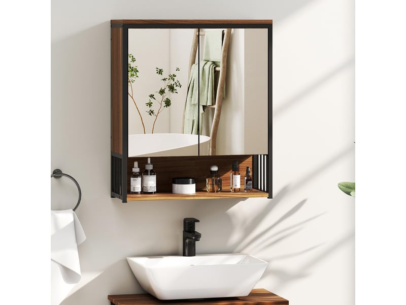  Armoire de toilette murale en mdf et panneau de particules marron 56x20x65 cm  - Conforama B