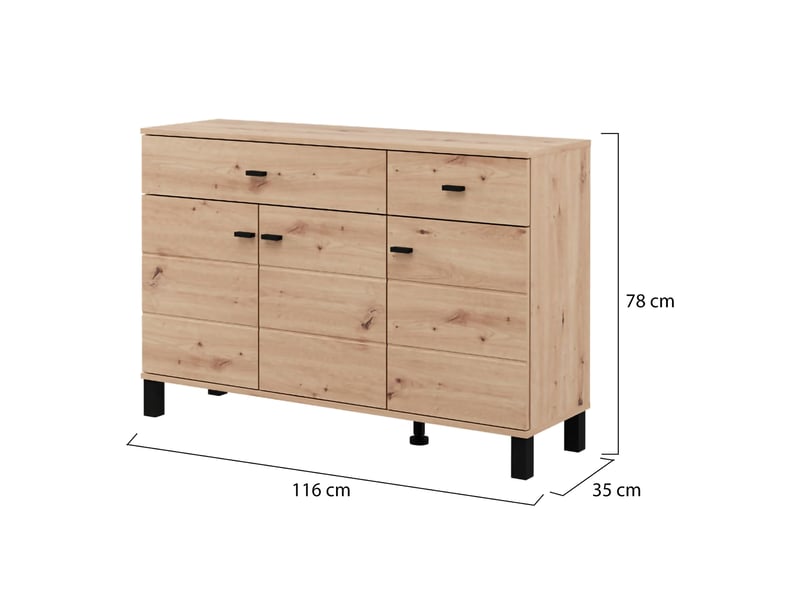  Crédence jerico, buffet 3 étagères, 116x35x78h cm chêne marron noeuds Jerico - Conforama E