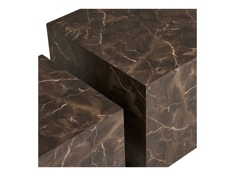 Lot de 2 tables basses prague carrées effet marbre marron  - Conforama C