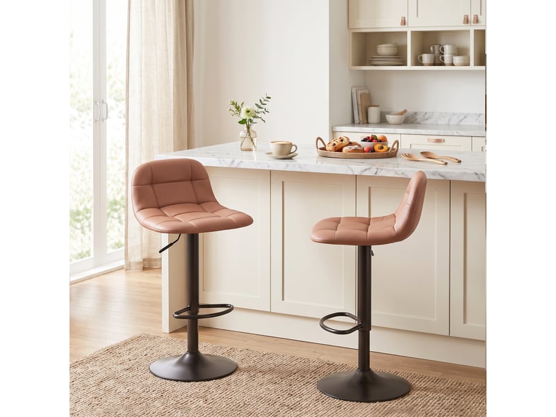  Lot de 2 tabourets de bar en cuir pu, rétro-industriel, hauteur réglable, 40x41,5x76-98cm, pivotant 360°, marron foncé  - Conforama D