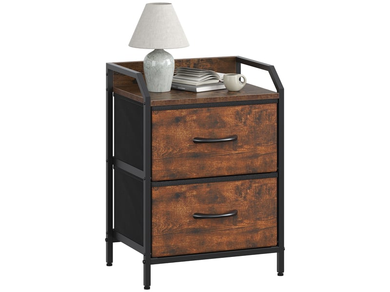  Table de chevet 40x30x55 cm deux tiroirs tissu marron rustique et metal noir  - Conforama A