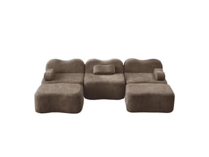 Canapé 3 places avec 2 poufs - 288x167x70 cm - canapé panoramique u velours mousse 32d sans structure rigide 900kg - marron