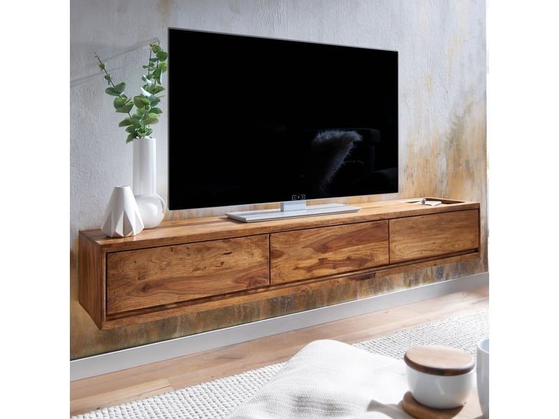 Meuble tv suspendu 160x35x25 cm en bois de sheesham massif - Conforama B