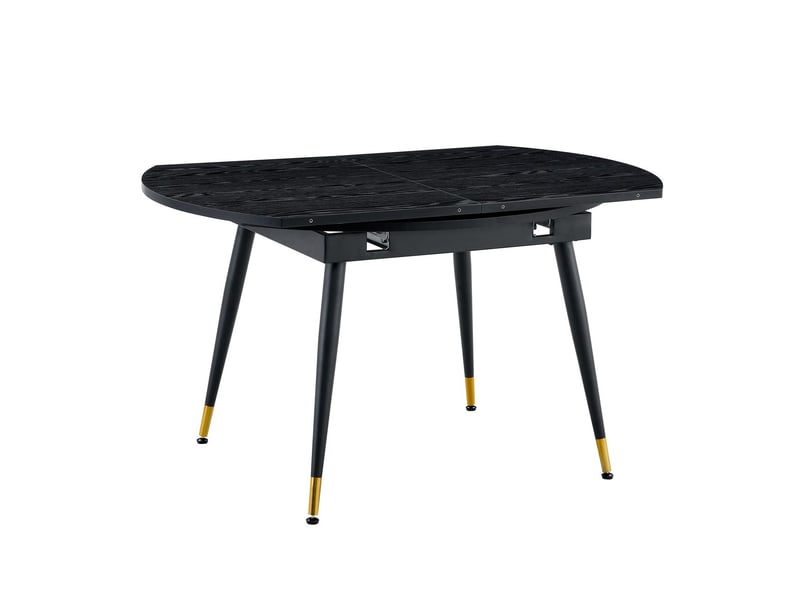 Table extensible moderne table de salle à manger transformable de rond à ovale plateau mdf noir et noyer pieds métal stables gain de place accents dorés - Conforama A