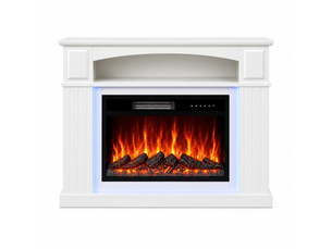 HOMAVO 23'' cheminée électriqueavec meuble et bande led. Chauffage 1000/2000 w à 2 niveaux, 12 couleurs de flamme, 5 réglages de luminosité et vitesse, minuterie 1‑8 h, télécommande et commande tactile, 42 effets led, plateau supportant 50 kg.