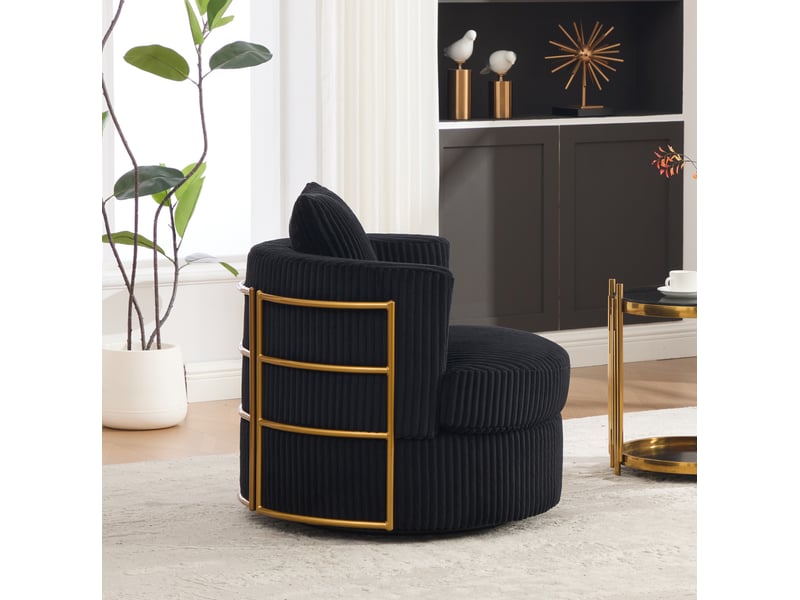  Fauteuil pivotant 76x79x78 cm mousse à haute densité, avec rangement sous l'assise, revêtement revêtement en velours côtelé, noir  - Conforama D