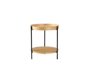 Table basse ronde à 2 plateaux, structure ouverte, style moderne, pour salon, en bois massif et mdf, naturel