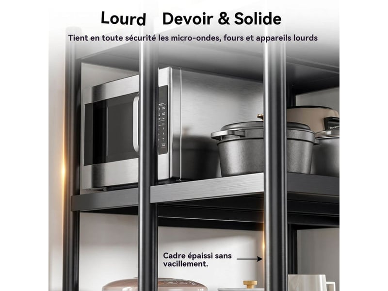  Etagere cuisine mobile 4 niveaux reglage electromenager 60x35x160 cm acier carbone 25 mm noir roulettes 360 verrouillables  - Conforama C