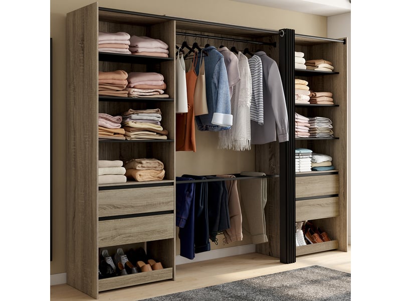 Dressing double xxl meryl 220 cm hêtre avec porte pantalons + étagères + tiroirs + rangements à chaussures et noir - Conforama B
