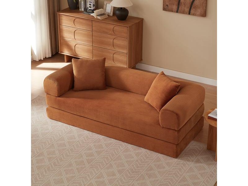  Canapé droit convertible 2 places 195 cm orange, velours, mousse haute densité, sans montage Fay Lum - Conforama B