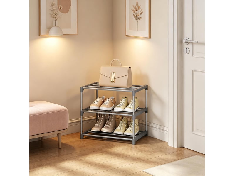  Range-chaussures ouvert 42x30x37 cm gris, métal, 3 niveaux pour 6 paires de chaussures, montage au sol  - Conforama D