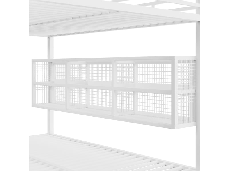  Lit superposé 140x200 cm blanc, avec 6 rangements, led, structure métal, sommier inclus, sans matelas  - Conforama E