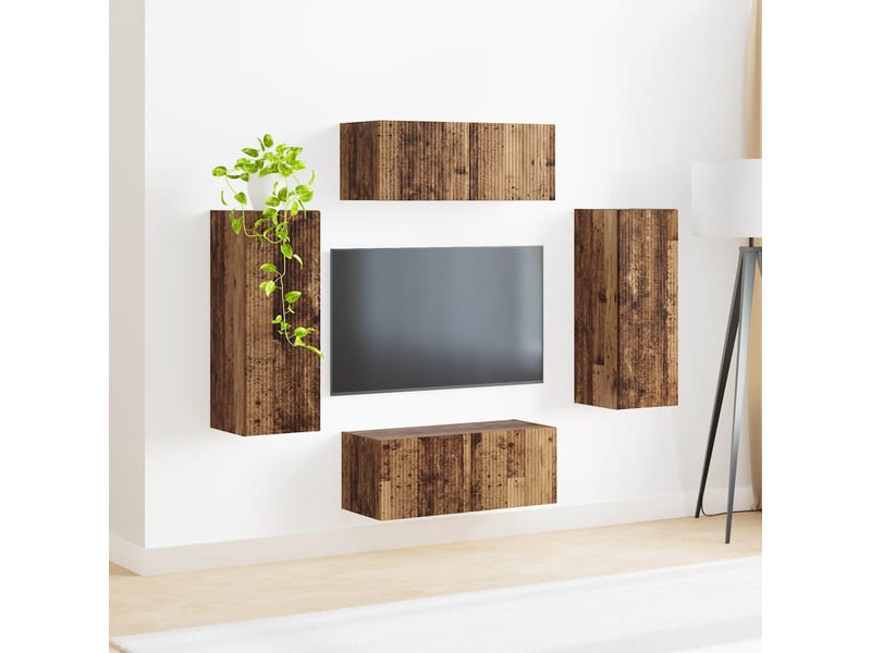  Ensemble de meuble tv - banc tv - meuble de rangement mural 4 pcs bois ancien bois d'ingénierie  - Conforama D