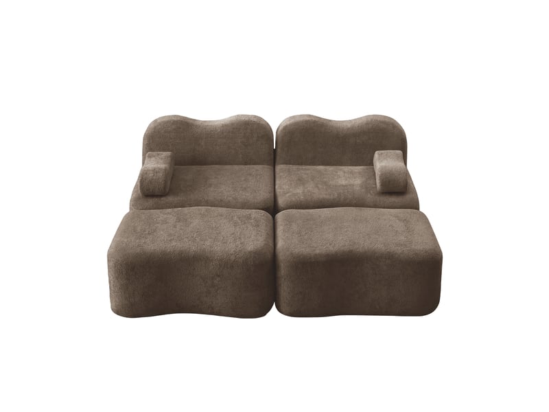  Canapé modulable 2 places en velours marron avec 2 poufs, mousse haute densité 32d, assise profonde pour salon et appartement  - Conforama A