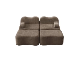 Canapé modulable 2 places en velours marron avec 2 poufs, mousse haute densité 32d, assise profonde pour salon et appartement