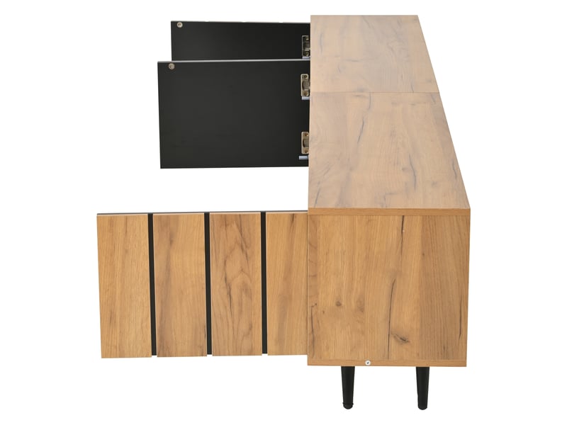 Meuble tv 175x31.5x45 cm bois naturel et noir, 3 portes, pour téléviseur 75 3021980000000 - Conforama E