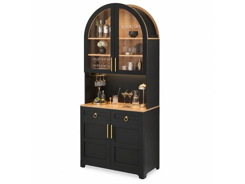 Buffet haut,80x40x180 cm,avec vitrine, led et prises usb,mdf,noir - Conforama A