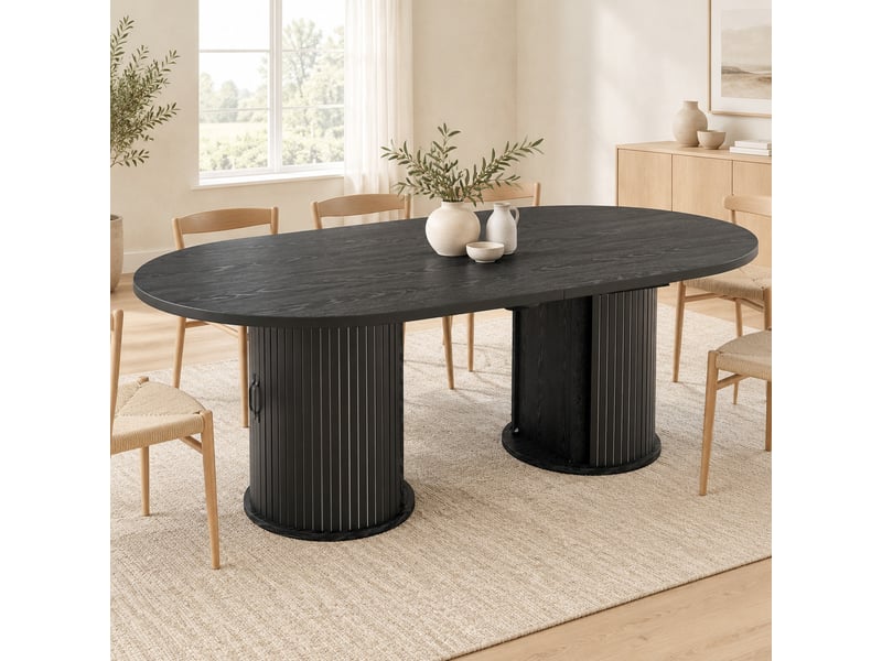  Table à manger extensible avec rangement - lpospi - mécanisme télescopique, mdf noir, 150-190 × 80 × 75 cm  - Conforama B