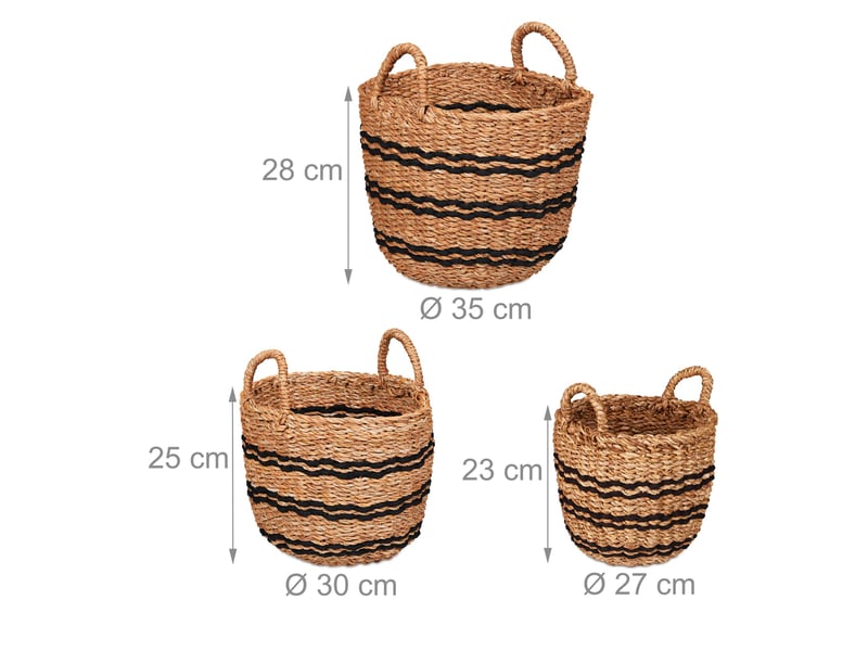  Lot de 3 corbeilles décoratives tressées pour salle de bain empilables 36 x 36 x 25 cm en zostère beige 13_0014969  - Conforama A