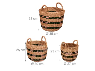 Lot de 3 corbeilles décoratives tressées pour salle de bain empilables 36 x 36 x 25 cm en zostère beige 13_0014969