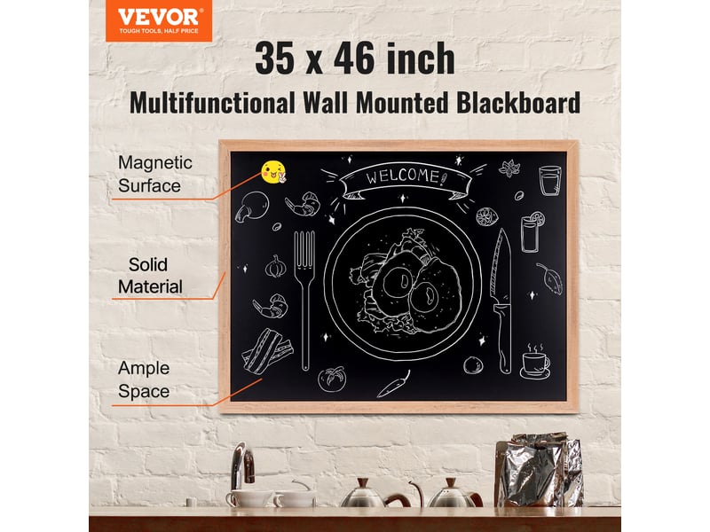  Vevor tableau noir magnétique 89x117 cm, cadre bois, 4 marqueurs.  - Conforama B