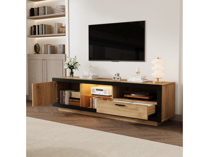  Meuble tv led moderne –  rangements &amp; étagères en verre, meuble multimédia gaming  - Conforama D