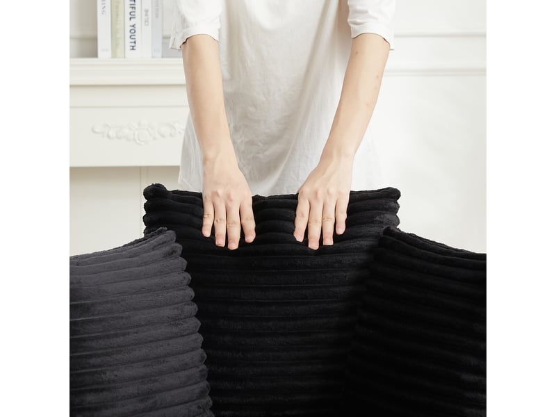  Fauteuil rond une place de 110 cm en velours côtelé noir, fauteuil lounge moderne avec trois coussins pour salon ou chambre  - Conforama E
