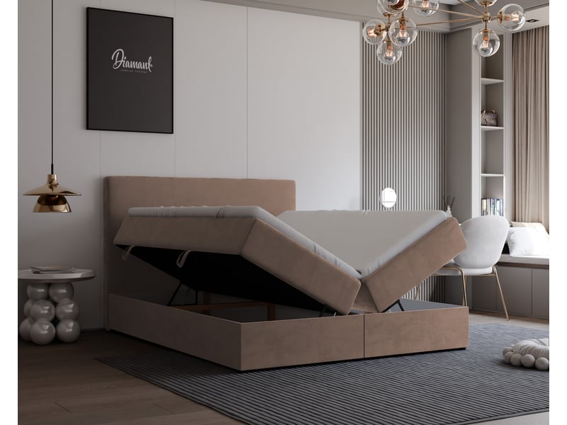 Lit coffre giulia - 180x200 cm - avec matelas et surmatelas - velours dense - marron clair GIULIA - Conforama C