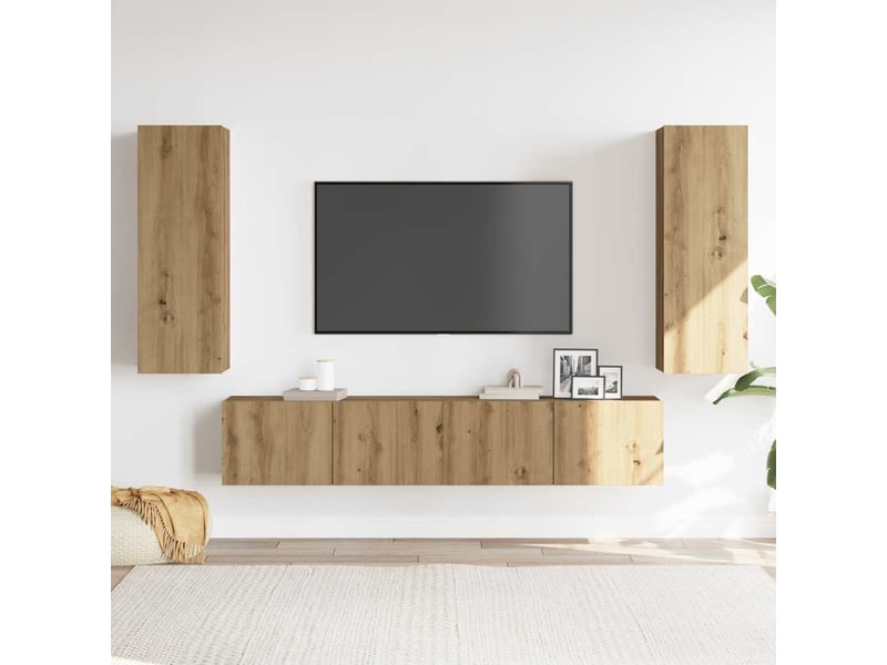  Lot de 4 meuble tv mural, meuble tv suspendu chêne artisanal bois d'ingénierie shl61362  - Conforama C
