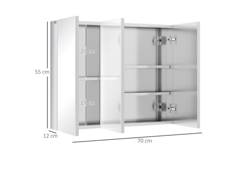 Armoire miroir de salle de bain en inox argenté 70x12x55 cm avec 3 portes vitrées et 5 étagères - Conforama C