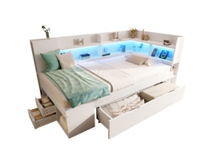 Lit avec rangement 90x200 cm <strong></strong>  <strong></strong> coloris blanc