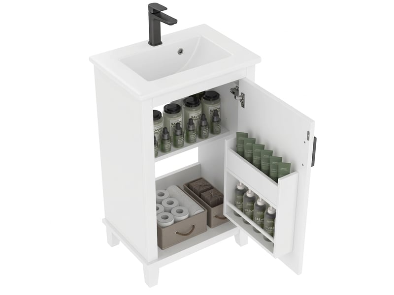  Petit meuble salle de bain 51cm sur pied avec vasque céramique blanc  - Conforama A