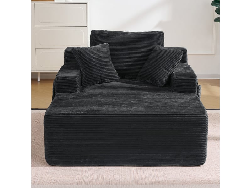 Canapé en velours côtelé beige, design élégant avec coussins doux et poches de rangement - Conforama B