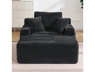 Canapé en velours côtelé beige, design élégant avec coussins doux et poches de rangement