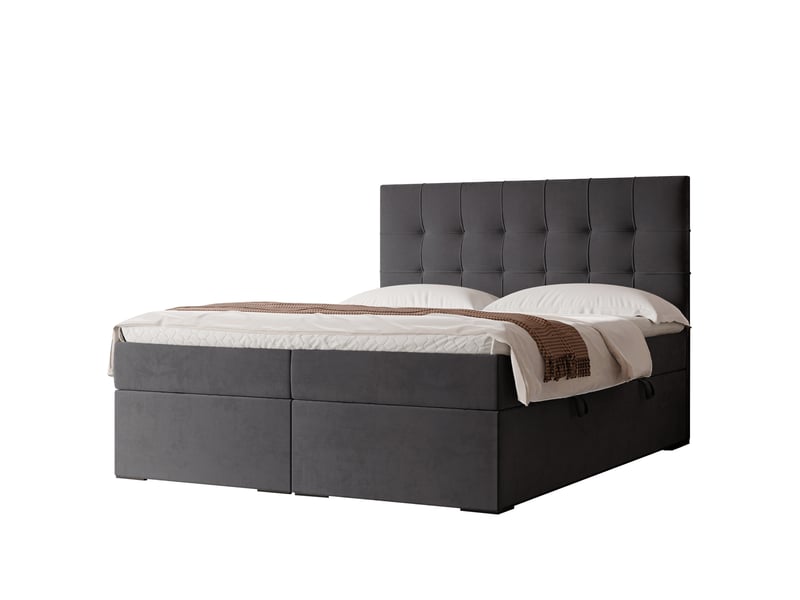  Lit adulte imperial - 160x200 cm - matelas ressorts + surmatelas - coffre de rangement - velours dense hydrofuge gris IMPERIAL - Conforama A