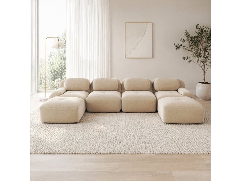  Canapé modulable en u ulevr 4 places 388 x 178 cm, sans montage, velours côtelé beige  - Conforama B