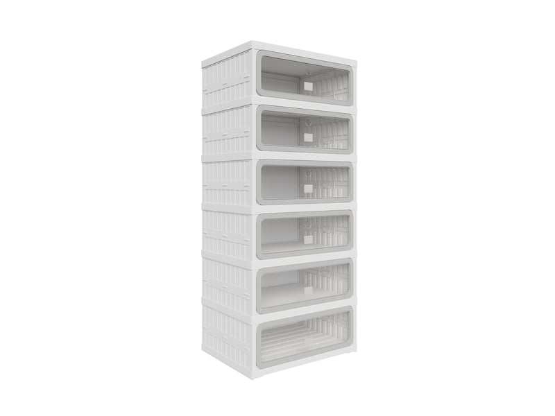  Meuble à chaussures pliable,45×34×106 cm,6 niveaux, 12 paires,porte transparente en pet,matériau pp,style moderne,blanc  - Conforama A