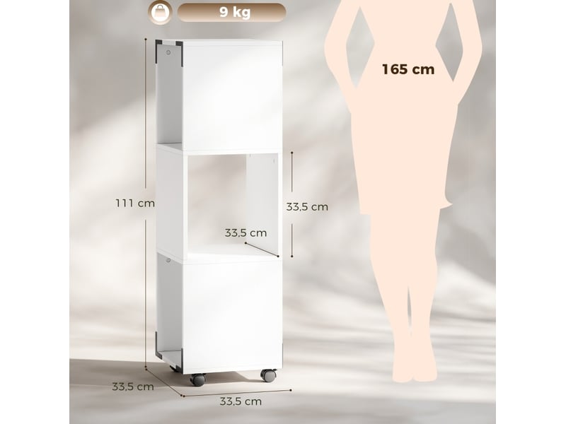  Caisson de bureau mobile à roulettes 33,5 x 33,5 x 111 cm blanc, 3 niches et tablette imprimante  - Conforama C