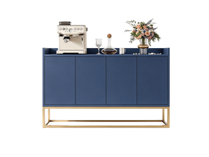 Meuble de rangement moderne minimaliste, meuble cuisine 120x30x80 cm, buffet cuisine bas noir laqué sans poignées - 4 portes - pour cuisine, salle à manger, salon, bleu