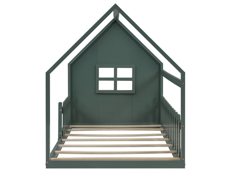  Lit cabane enfant 90x200 cm, lit vert pour chambre enfant avec cadre en bois de pin, design minimaliste  - Conforama W