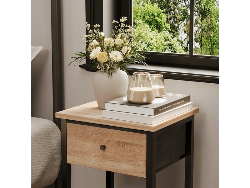  Table de chevet, commode et étagère, style industriel loft marron clair  - Conforama B