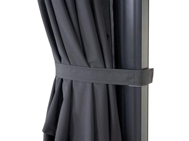Parasol déporté 3 x 4 m rotatif à 360° avec lambrequin base en croix et inclinaison réglable sans pied polyester anthracite et aluminium 04_0007984 - Conforama D