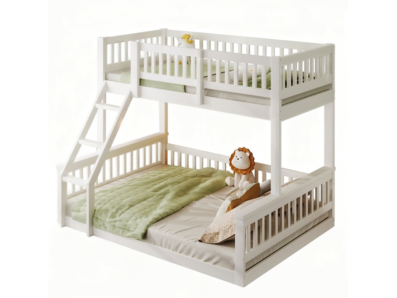  Lit superposé enfant 90x200 et 140x200 cm avec échelle et barrières, blanc  - Conforama A
